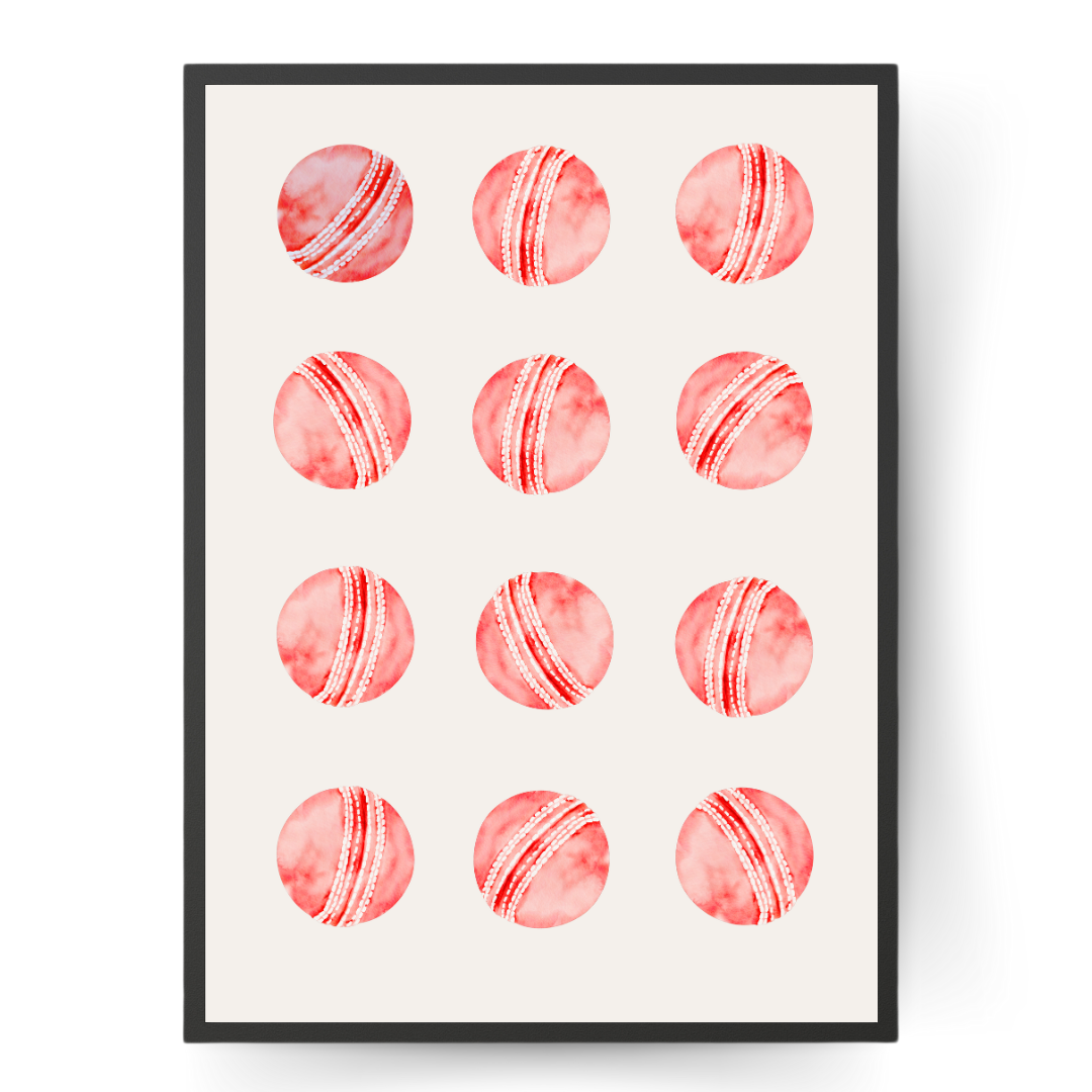 Cricket Ball Watercolour Pattern Print