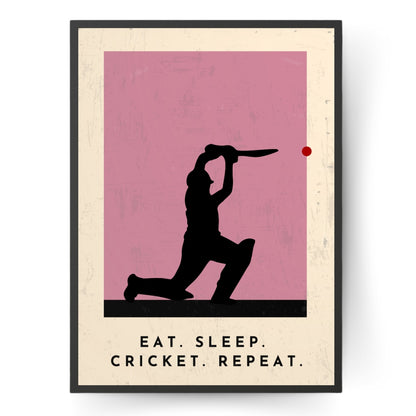 'Eat. Sleep. Cricket. Repeat.' Stylish Cricket Art Print