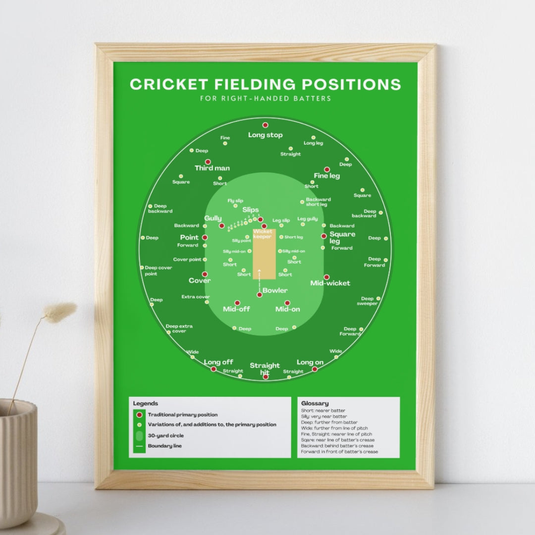 Cricket Fielding Positions Poster With Green Background