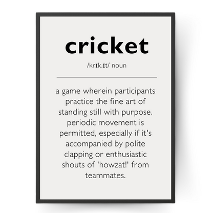 Humorous Cricket Definition Wall Print | Modern Large Text