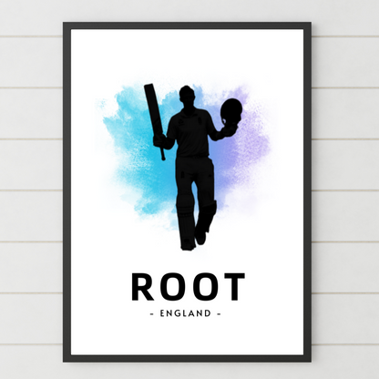 Joe Root Watercolour Splash Print | Cricket Legends A4