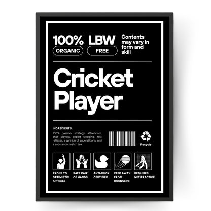 Portrait Funny Label Cricket Poster Wall Print