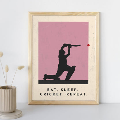 'Eat. Sleep. Cricket. Repeat.' Stylish Cricket Art Print