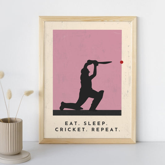 'Eat. Sleep. Cricket. Repeat.' Stylish Cricket Art Print