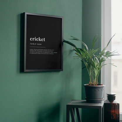 Humorous Cricket Definition Wall Print | Traditional White On Black