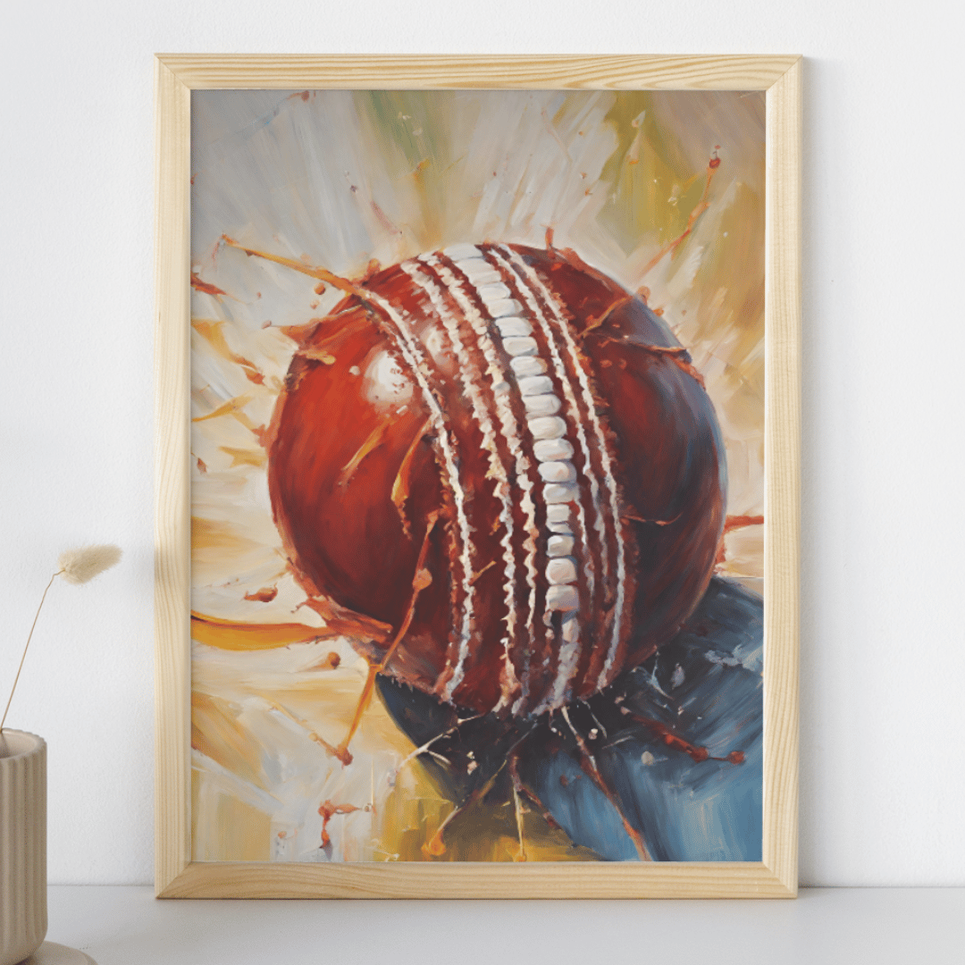 Cricket Ball Oil Style Art Print