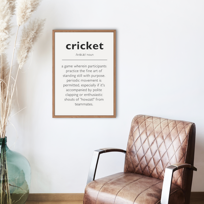 Humorous Cricket Definition Wall Print | Modern Large Text