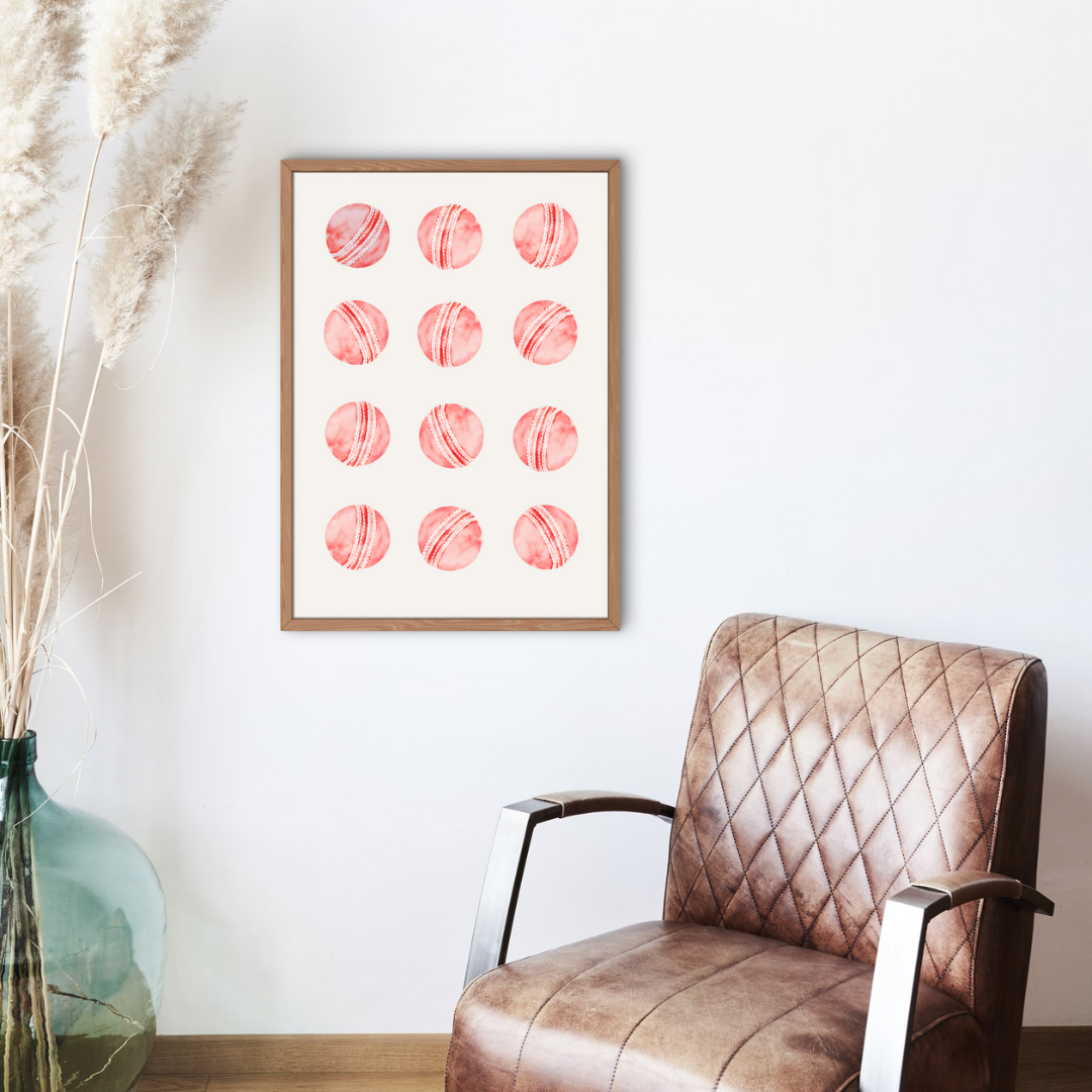 Cricket Ball Watercolour Pattern Print