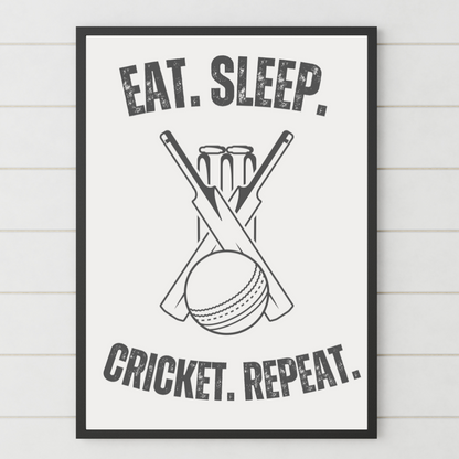 Eat Sleep Cricket Repeat | Illustrated Poster