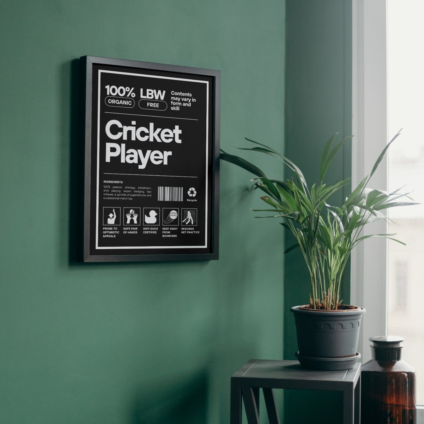 Portrait Funny Label Cricket Poster Wall Print