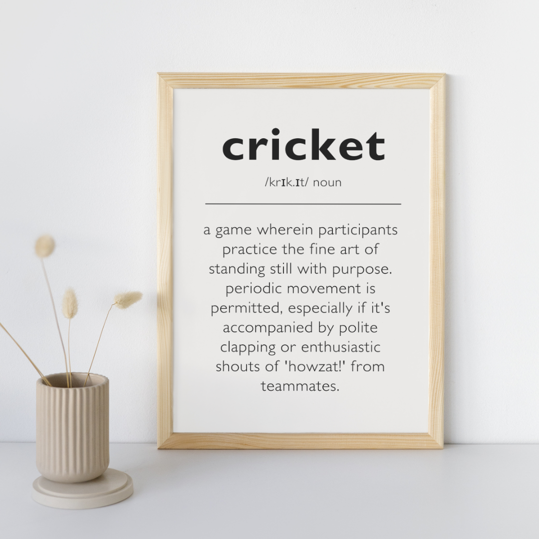 Humorous Cricket Definition Wall Print | Modern Large Text