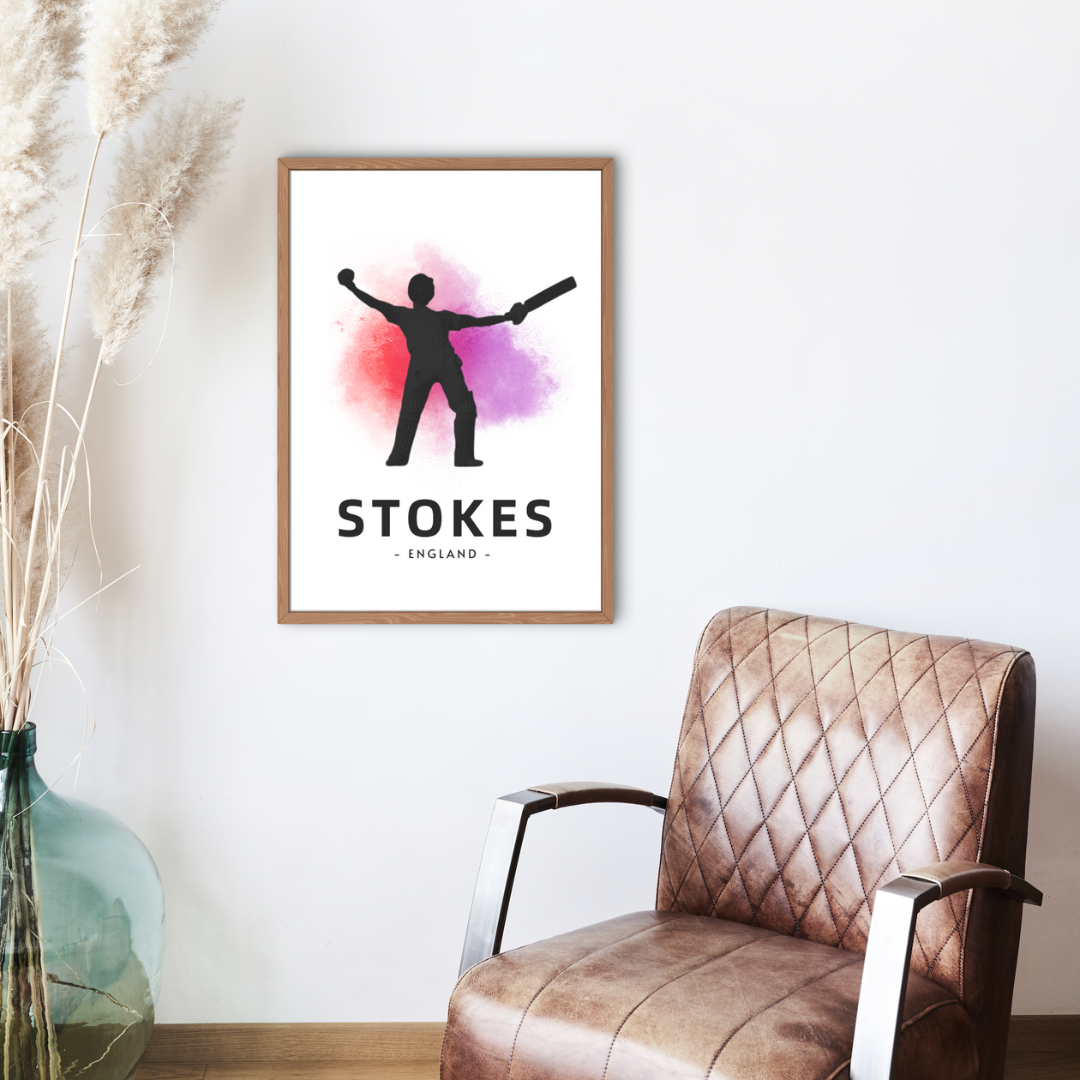 Ben Stokes Watercolour Splash Print | Cricket Legends A4