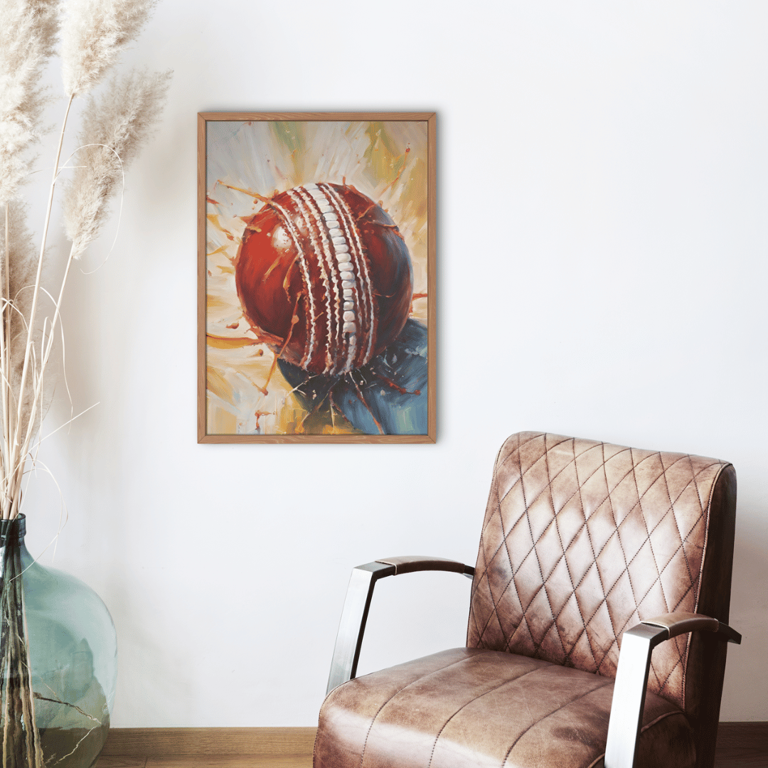 Cricket Ball Oil Style Art Print