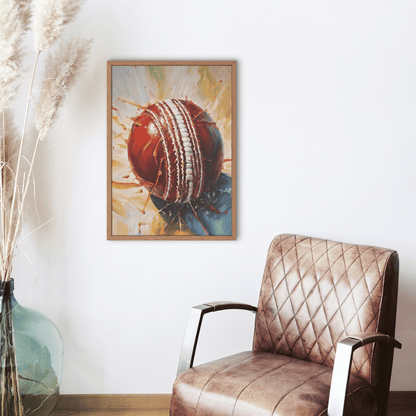 Cricket Ball Oil Style Art Print