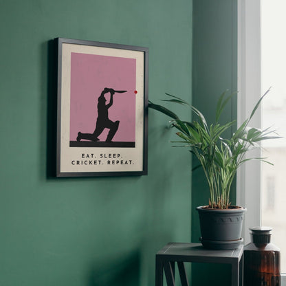 'Eat. Sleep. Cricket. Repeat.' Stylish Cricket Art Print