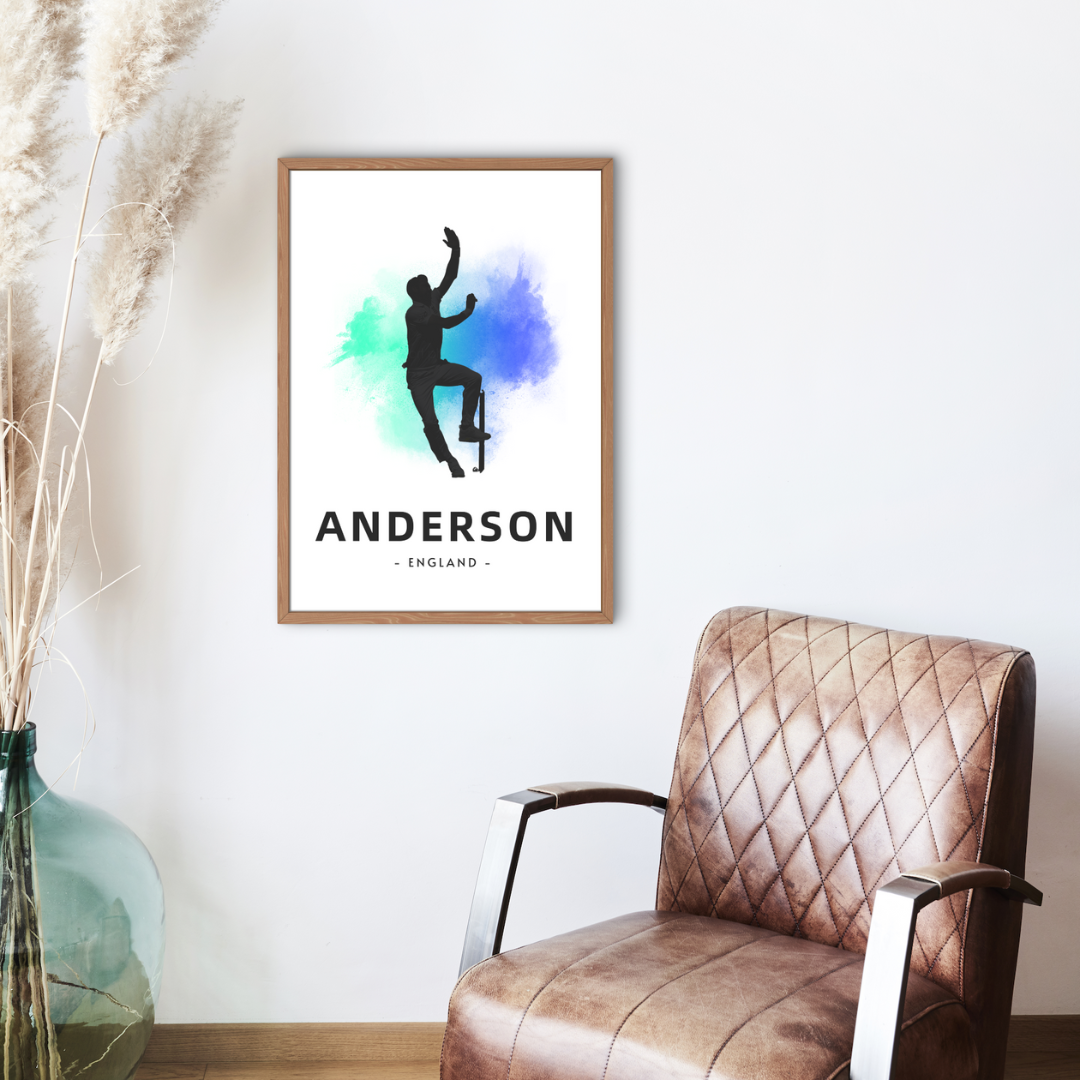 Jimmy Anderson Watercolour Splash Print | Cricket Legends A4