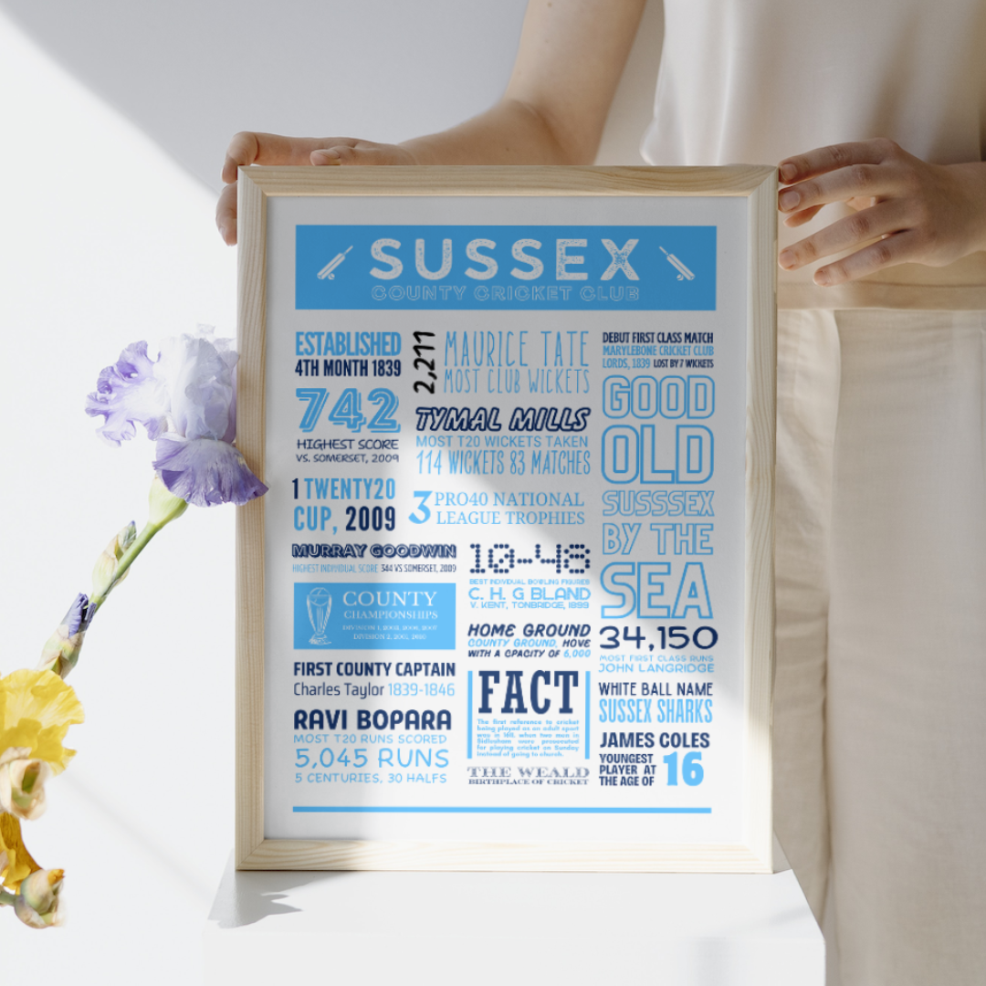 Sussex Cricket Fact Sheet Poster