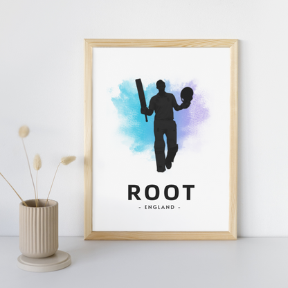 Joe Root Watercolour Splash Print | Cricket Legends A4