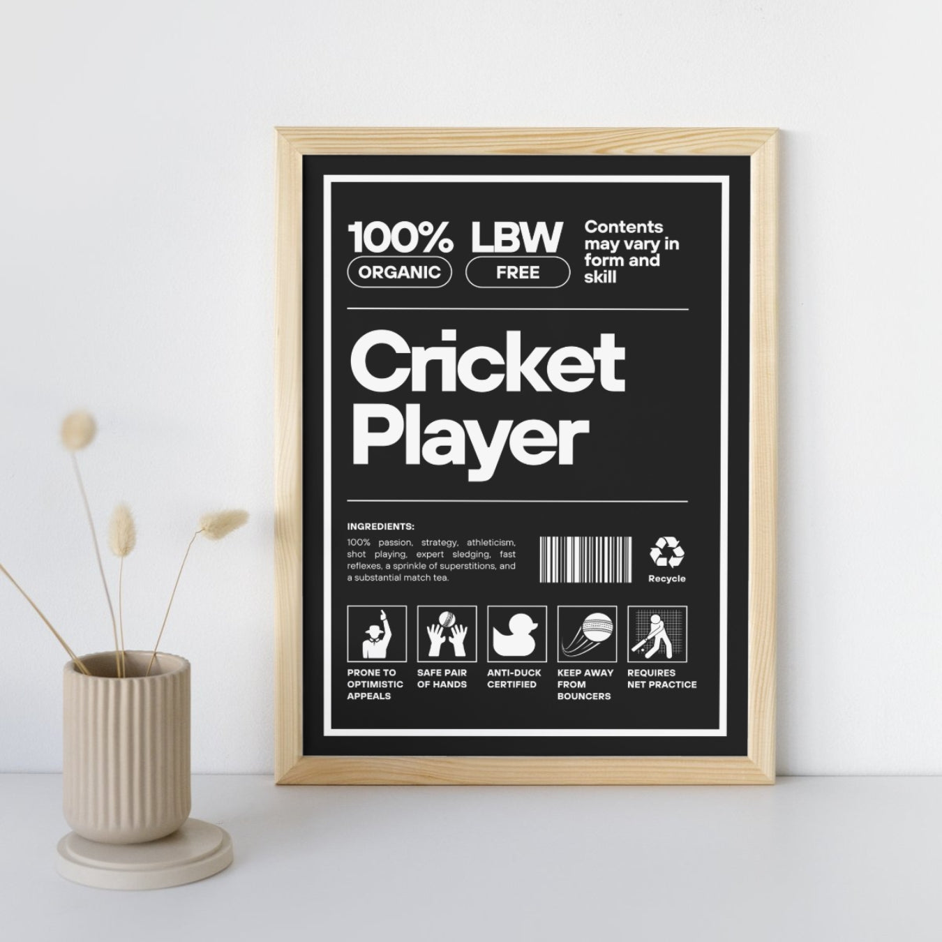 Portrait Funny Label Cricket Poster Wall Print