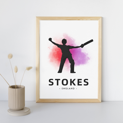 Ben Stokes Watercolour Splash Print | Cricket Legends A4