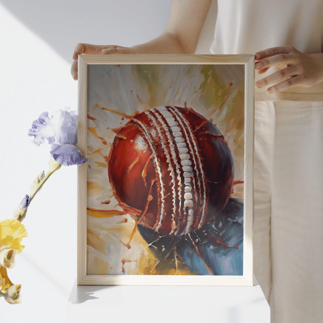 Cricket Ball Oil Style Art Print