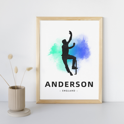 Jimmy Anderson Watercolour Splash Print | Cricket Legends A4