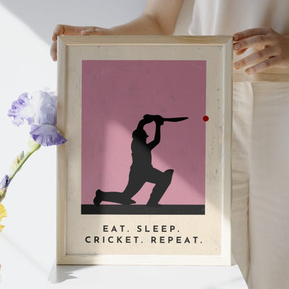 'Eat. Sleep. Cricket. Repeat.' Stylish Cricket Art Print