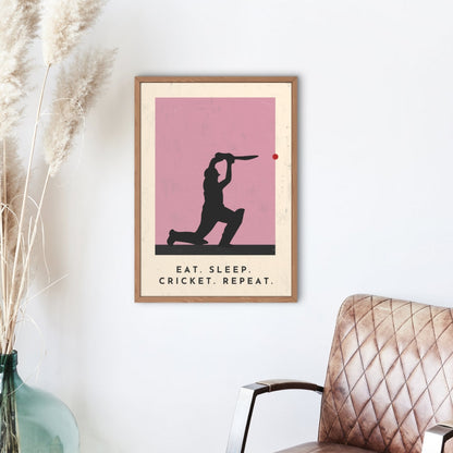 'Eat. Sleep. Cricket. Repeat.' Stylish Cricket Art Print