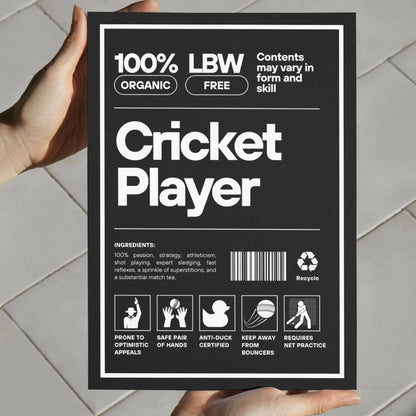 Portrait Funny Label Cricket Poster Wall Print