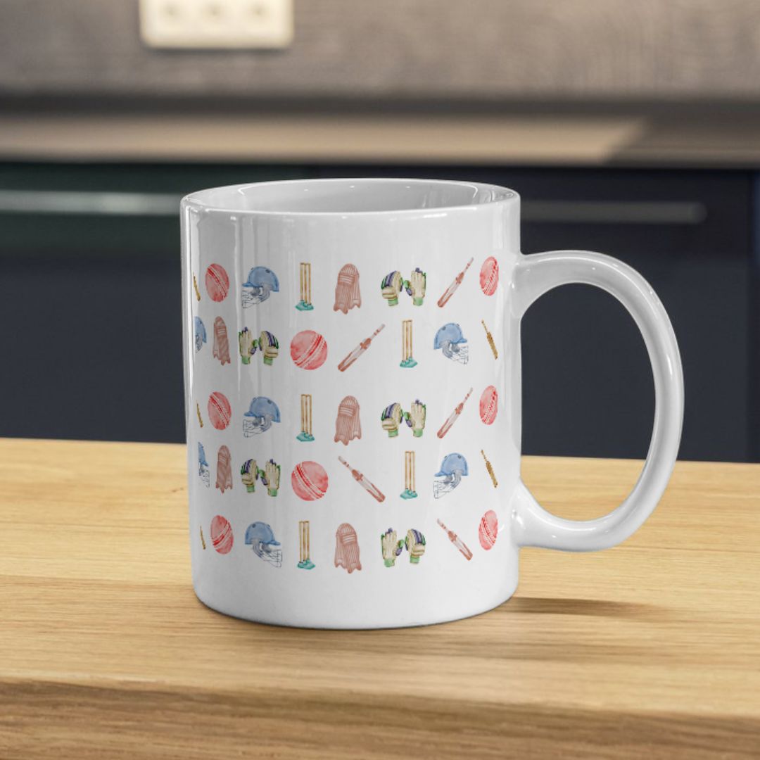 Watercolour Style Patterned Cricket Mug