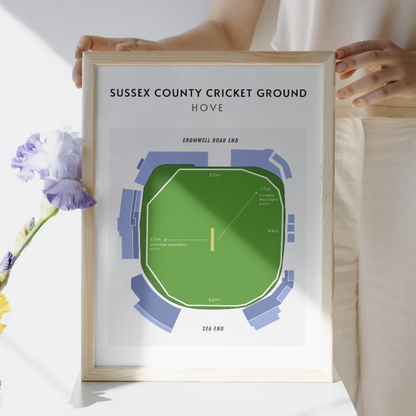 Modern Sussex County Cricket Ground Technical Layout Wall Print