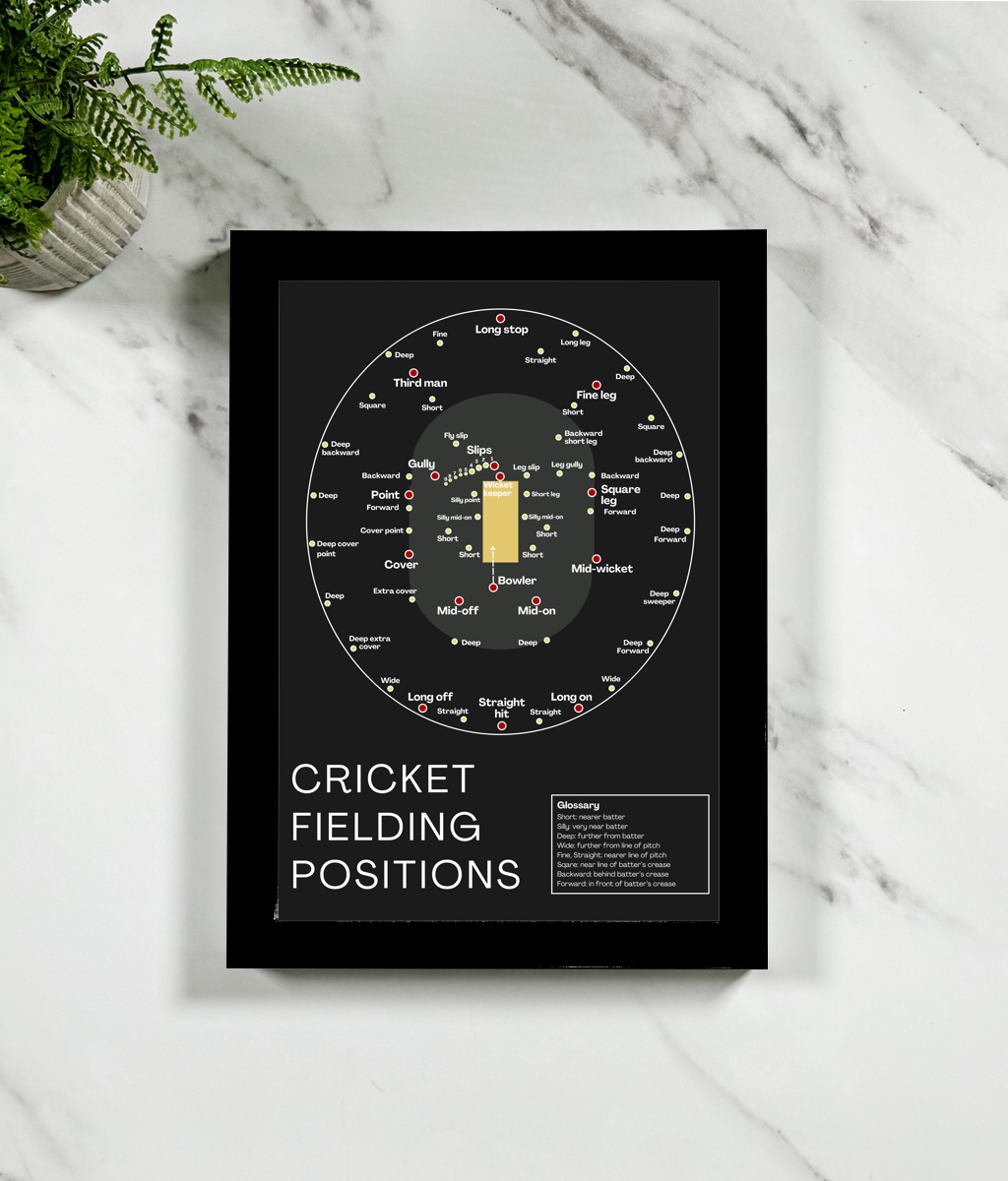 Cricket Fielding Positions Poster With Black Background